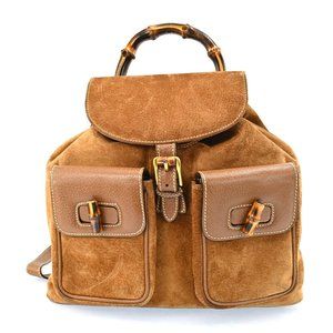 Auth Gucci Bamboo Backpack Brown Suade #46212G25B